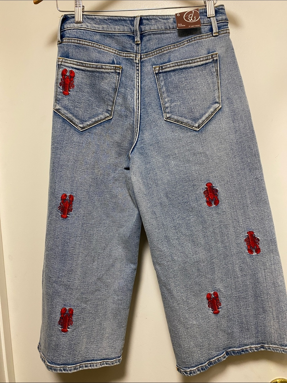 DRIFTWOOD Light Blue Wide-Leg Jeans with Red Embroidered Lobsters - Picture 7 of 12